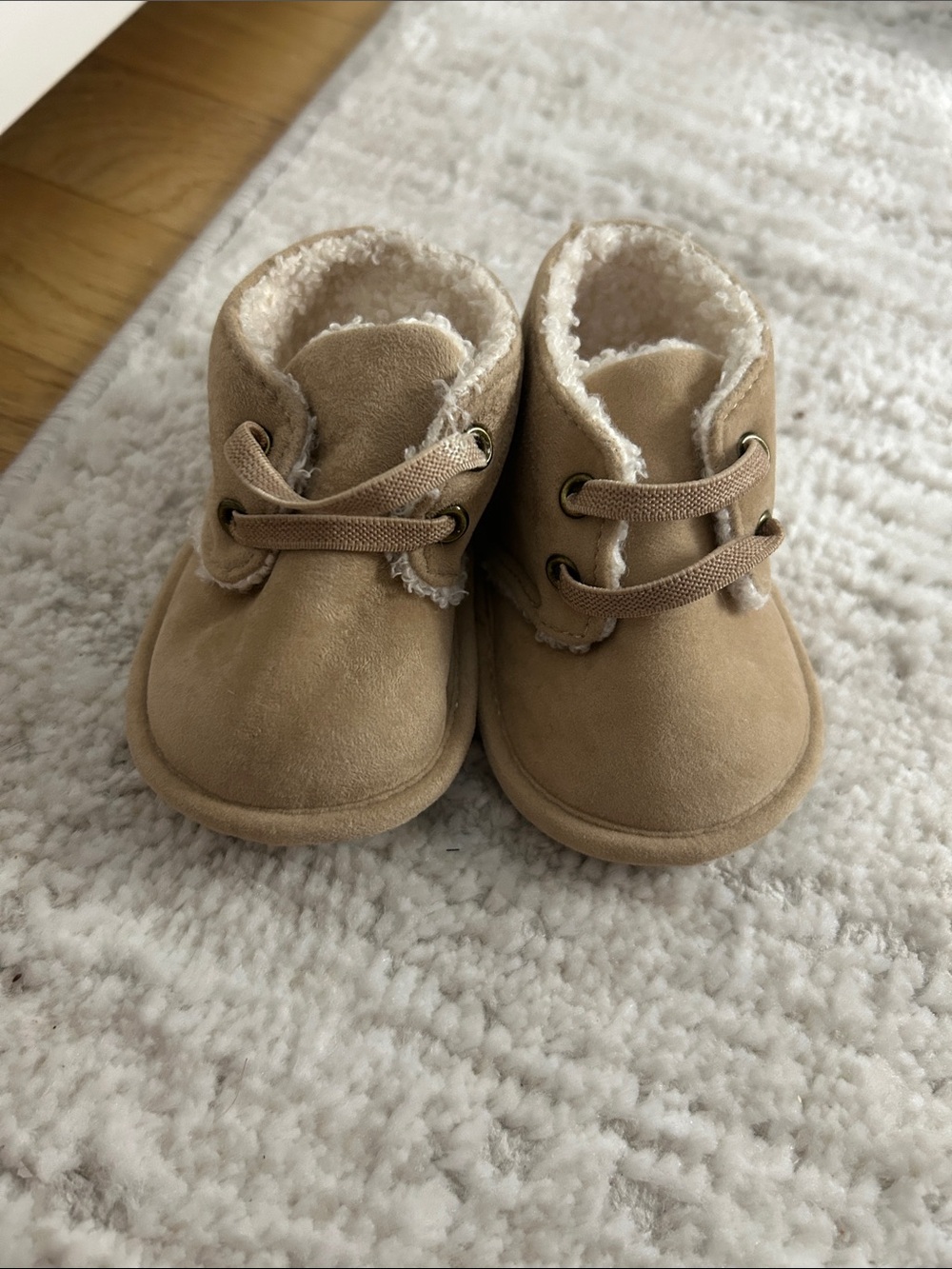 Kids Cozy Suede Booties in Beige - Plush Lined
